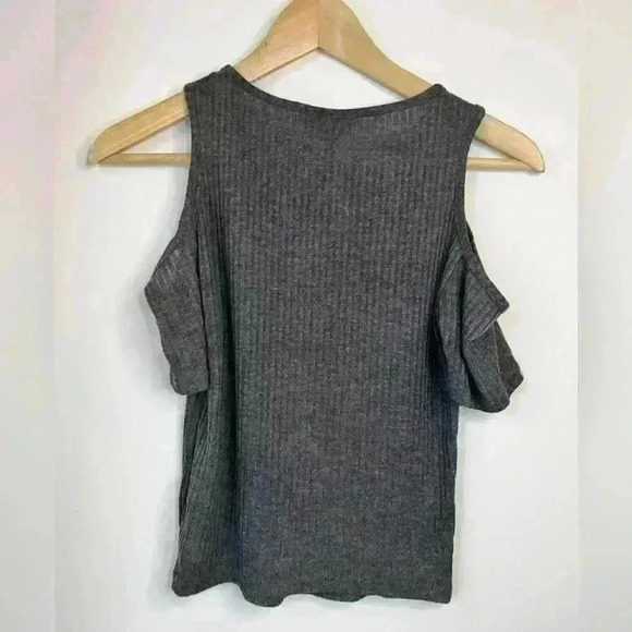 Topshop Women’s Grey Ribbed Sleeve Cut Out Punk Grunge Short  Sleeve Shirt Small - Picture 7 of 9